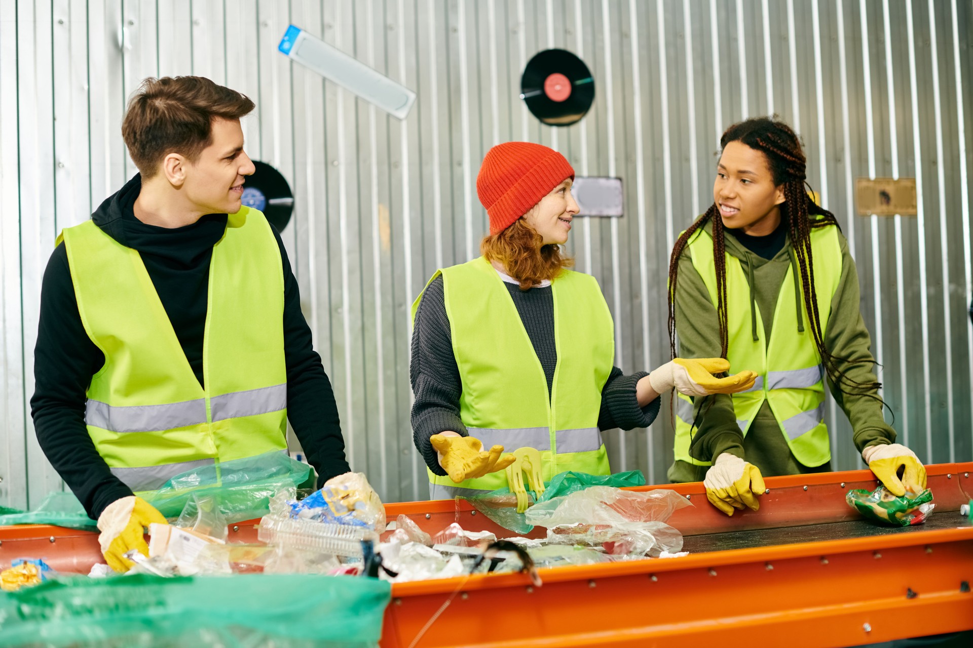 Young volunteers sorting trash at a community recycling event for a cleaner planet